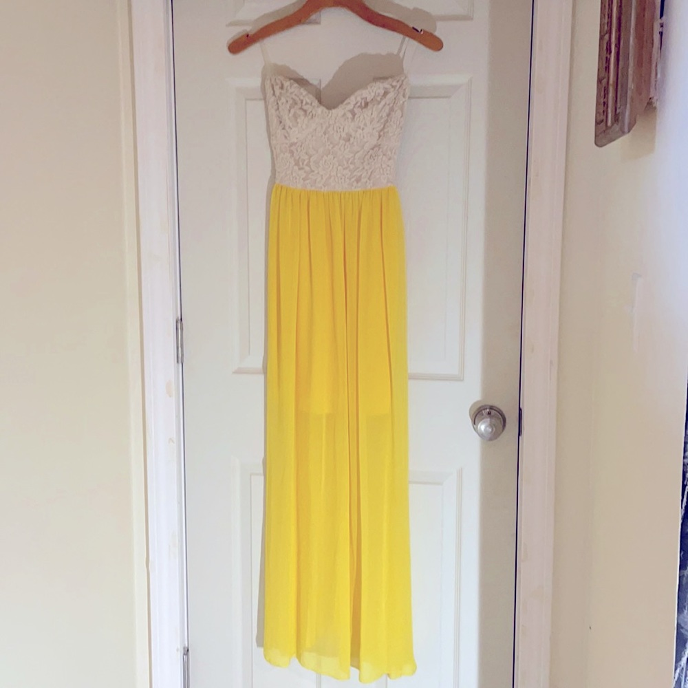 Trac strapless yellow & lace maxi dress size XS/S